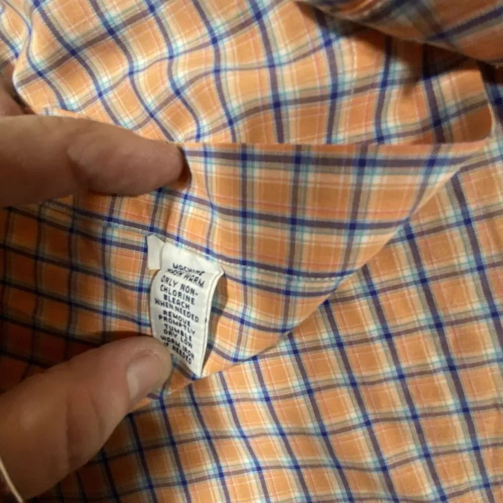 Polo Ralph Lauren Shirt Men Large Classic Fit‎ Peach Plaid Bright Casual Preppy